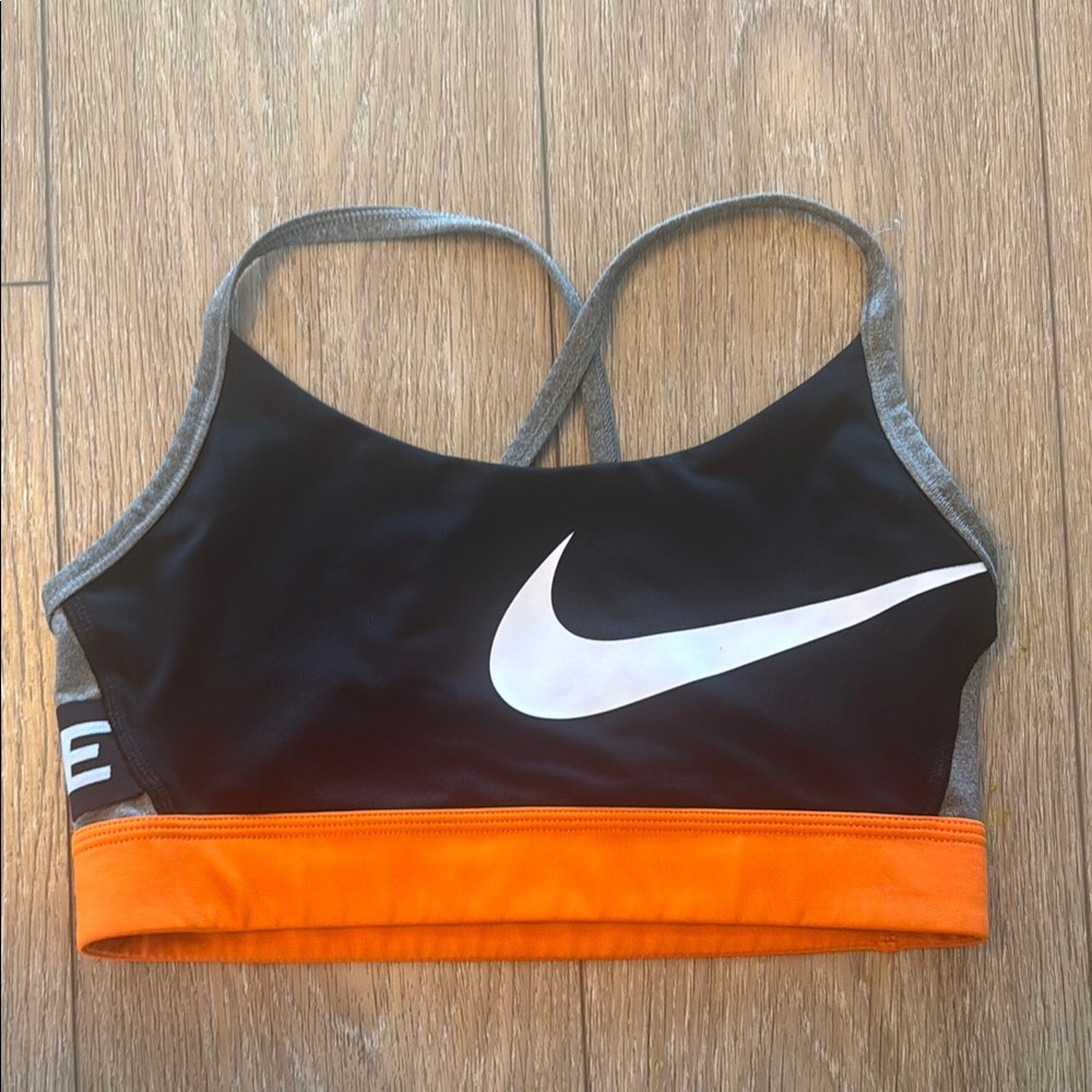 Nike Black and Orange Racerback Sports Bra